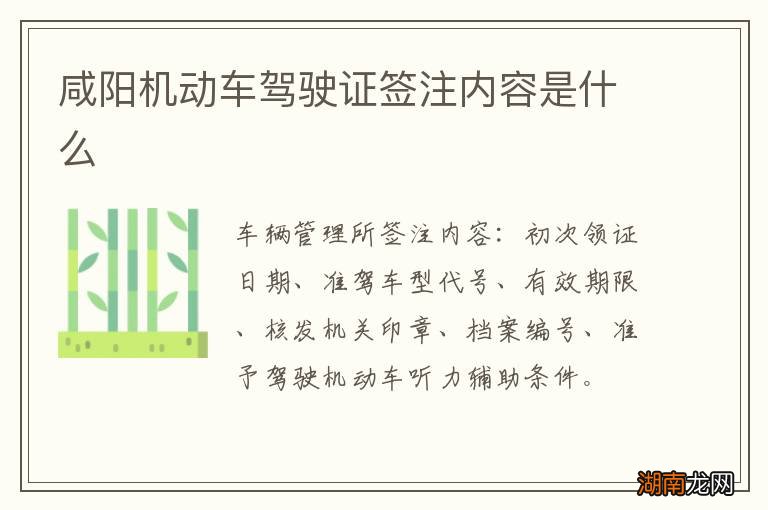 咸阳机动车驾驶证签注内容是什么