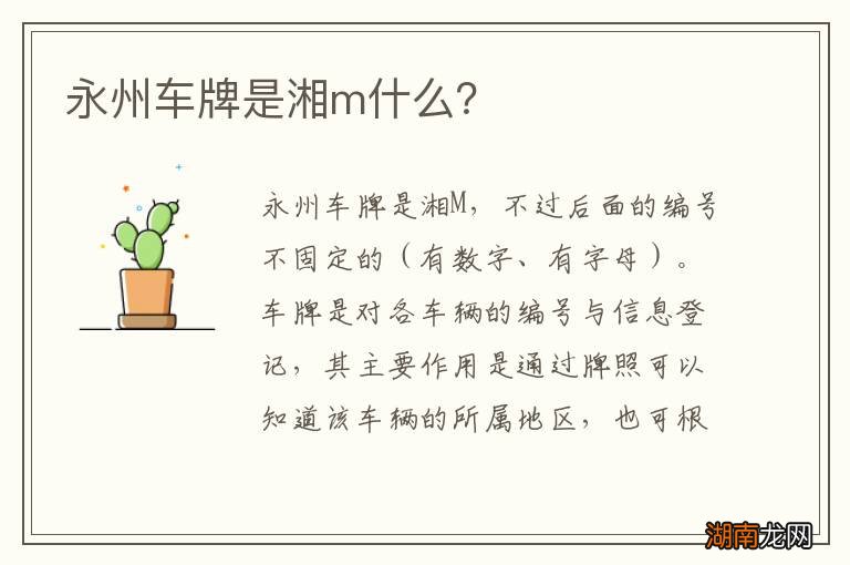 永州车牌是湘m什么？