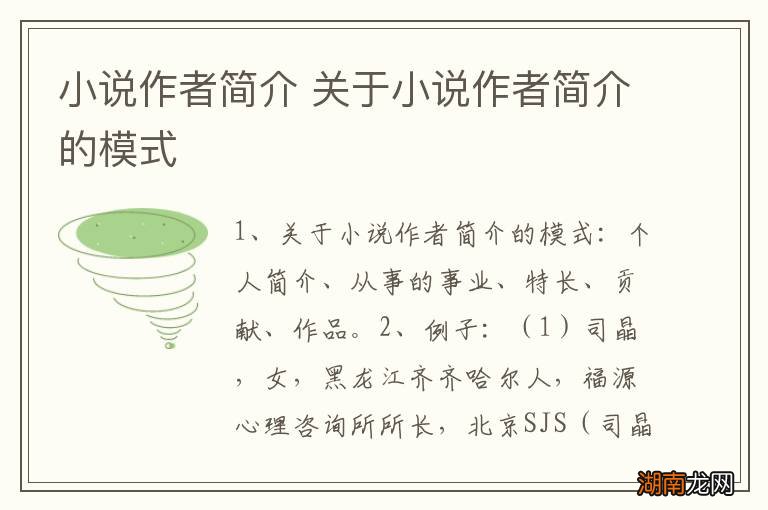 小说作者简介 关于小说作者简介的模式