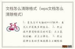wps文档怎么清除格式 文档怎么清除格式