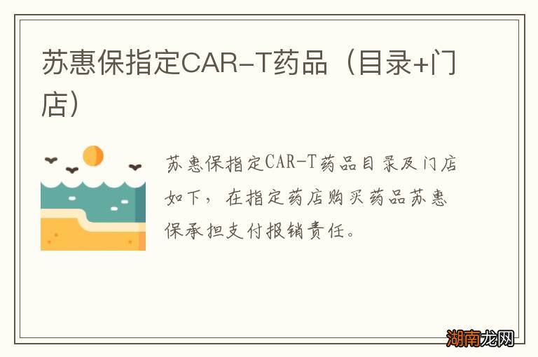 目录+门店 苏惠保指定CAR-T药品