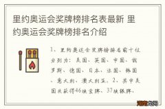 里约奥运会奖牌榜排名表最新 里约奥运会奖牌榜排名介绍