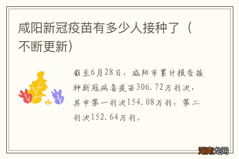 不断更新 咸阳新冠疫苗有多少人接种了