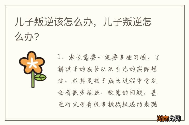 儿子叛逆该怎么办，儿子叛逆怎么办?