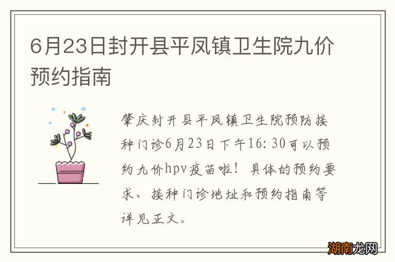 6月23日封开县平凤镇卫生院九价预约指南