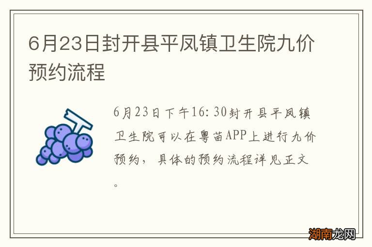 6月23日封开县平凤镇卫生院九价预约流程