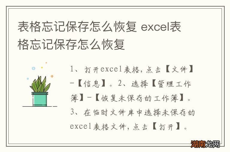 表格忘记保存怎么恢复 excel表格忘记保存怎么恢复