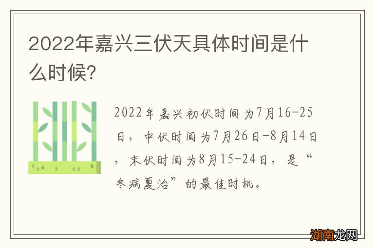 2022年嘉兴三伏天具体时间是什么时候？