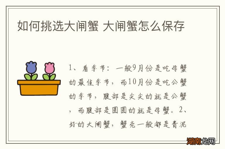 如何挑选大闸蟹 大闸蟹怎么保存