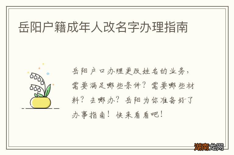 岳阳户籍成年人改名字办理指南