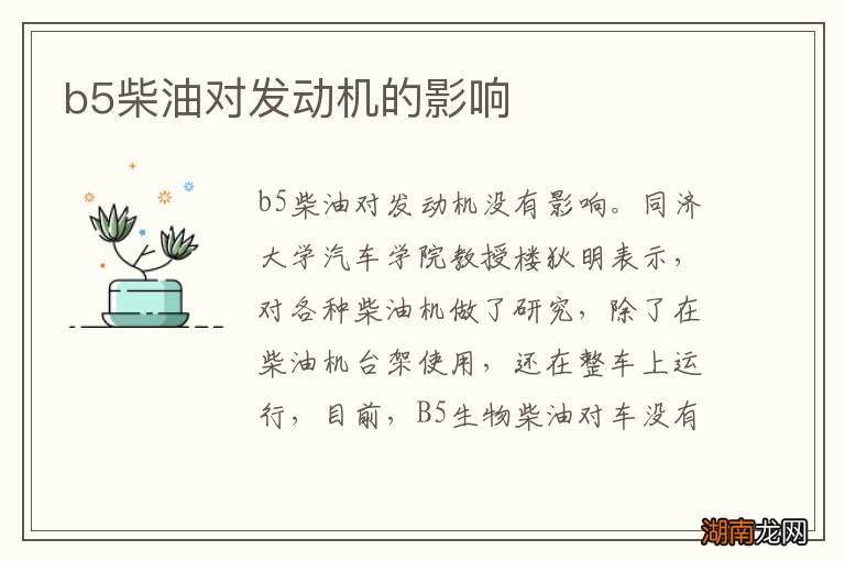 b5柴油对发动机的影响