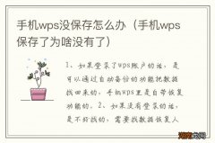 手机wps保存了为啥没有了 手机wps没保存怎么办