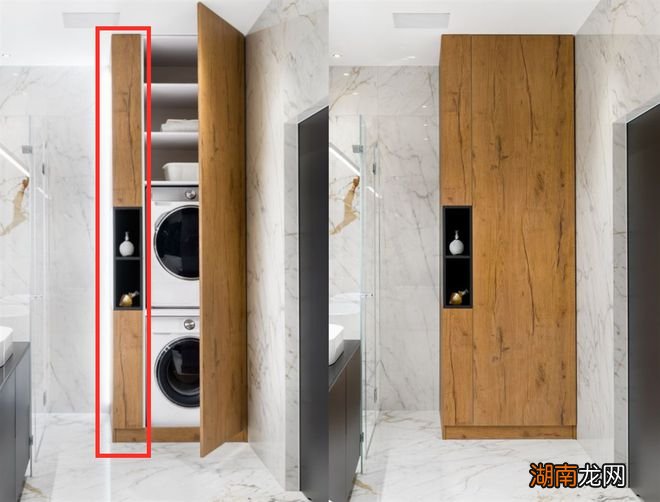 这是聪明的做法，洗衣柜侧面留10公分窄壁龛，别看空间小确实实用