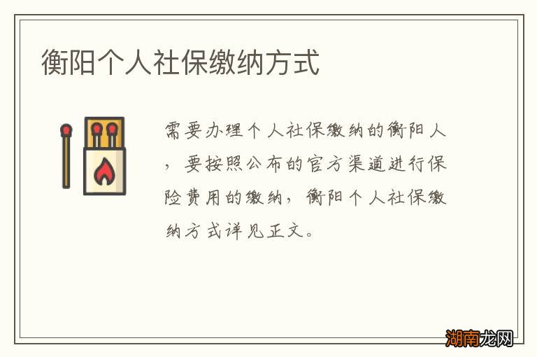 衡阳个人社保缴纳方式