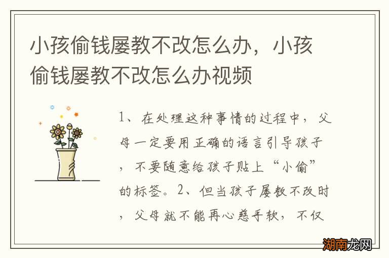 小孩偷钱屡教不改怎么办，小孩偷钱屡教不改怎么办视频