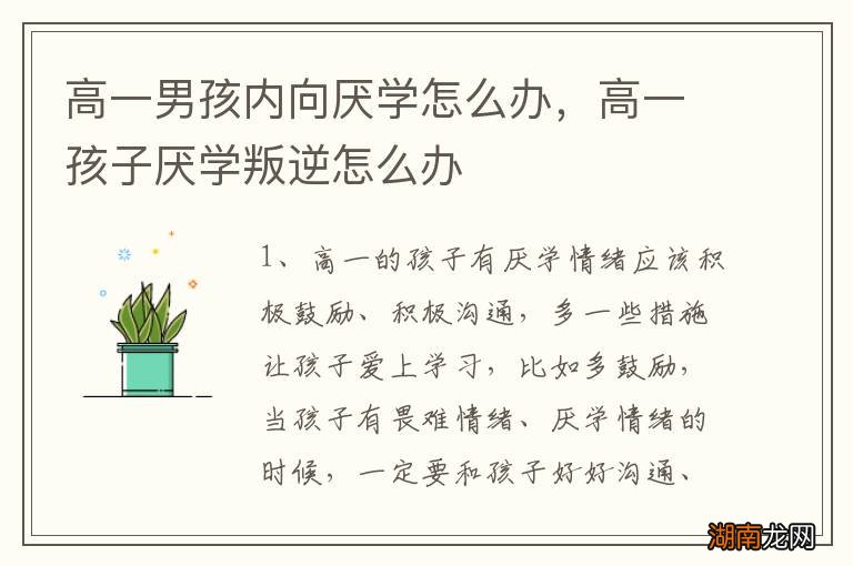 高一男孩内向厌学怎么办,高一孩子厌学叛逆怎么办