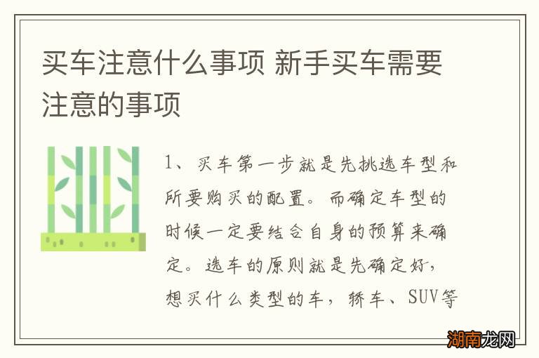 买车注意什么事项 新手买车需要注意的事项