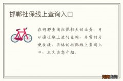 邯郸社保线上查询入口