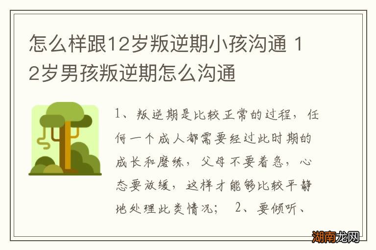 怎么样跟12岁叛逆期小孩沟通 12岁男孩叛逆期怎么沟通