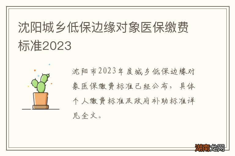 沈阳城乡低保边缘对象医保缴费标准2023
