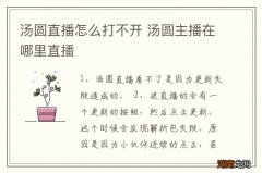 汤圆直播怎么打不开 汤圆主播在哪里直播