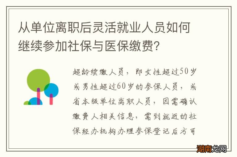 从单位离职后灵活就业人员如何继续参加社保与医保缴费?