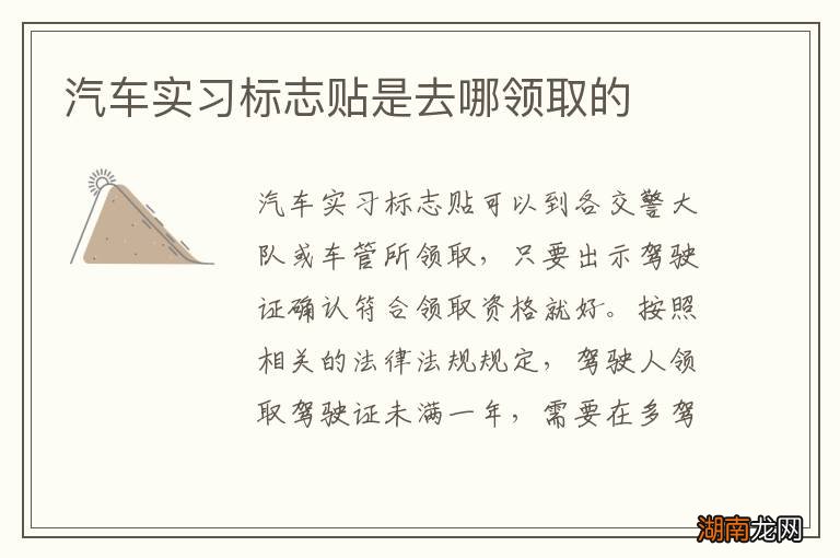 汽车实习标志贴是去哪领取的
