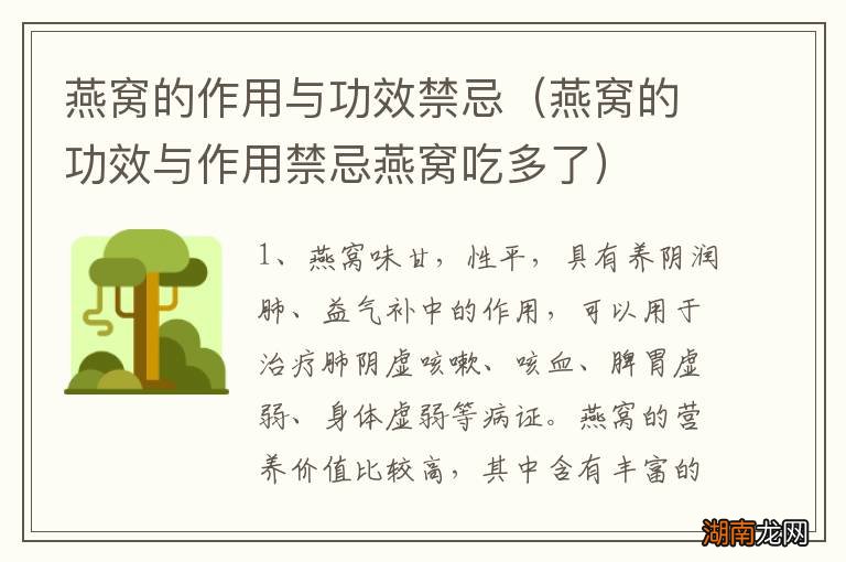 燕窝的功效与作用禁忌燕窝吃多了 燕窝的作用与功效禁忌