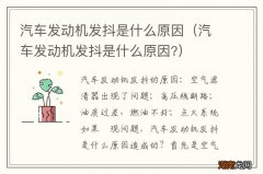 汽车发动机发抖是什么原因? 汽车发动机发抖是什么原因