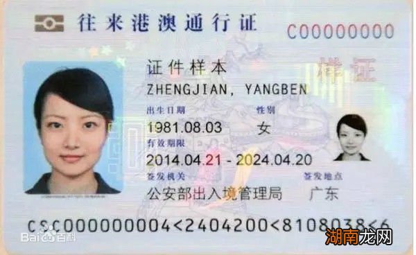 邯郸港澳通行证证件样式