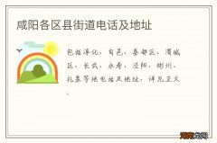 咸阳各区县街道电话及地址
