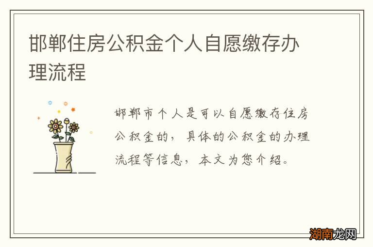 邯郸住房公积金个人自愿缴存办理流程