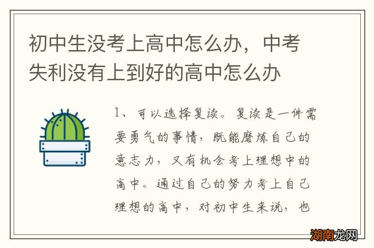 初中生没考上高中怎么办,中考失利没有上到好的高中怎么办