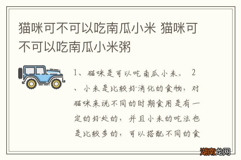 猫咪可不可以吃南瓜小米 猫咪可不可以吃南瓜小米粥