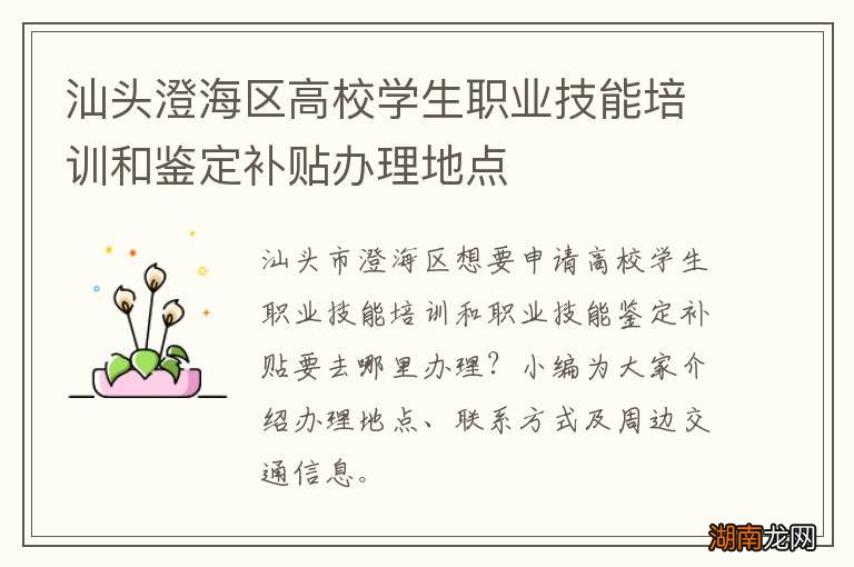 汕头澄海区高校学生职业技能培训和鉴定补贴办理地点