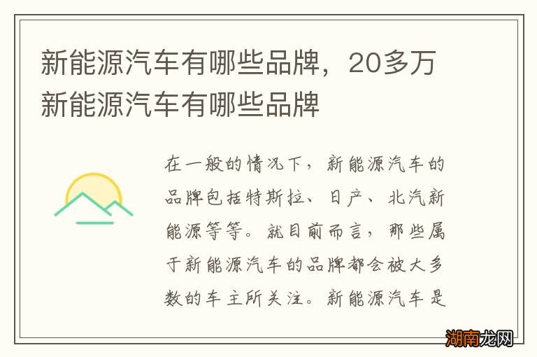 新能源汽车有哪些品牌,20多万新能源汽车有哪些品牌