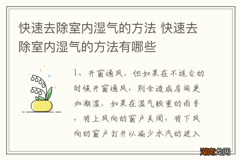 快速去除室内湿气的方法 快速去除室内湿气的方法有哪些