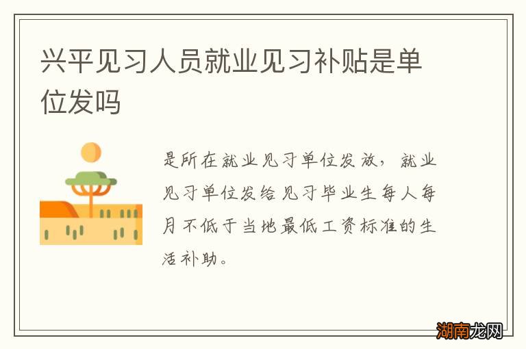 兴平见习人员就业见习补贴是单位发吗