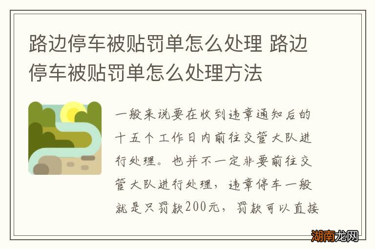 路边停车被贴罚单怎么处理 路边停车被贴罚单怎么处理方法