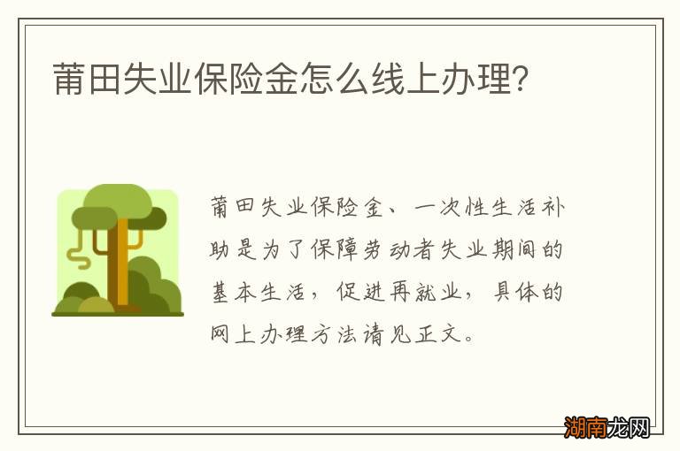 莆田失业保险金怎么线上办理？