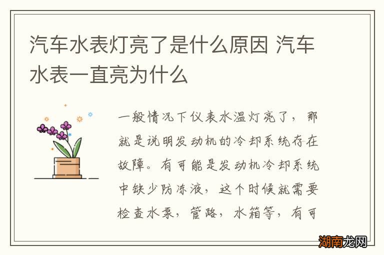 汽车水表灯亮了是什么原因 汽车水表一直亮为什么