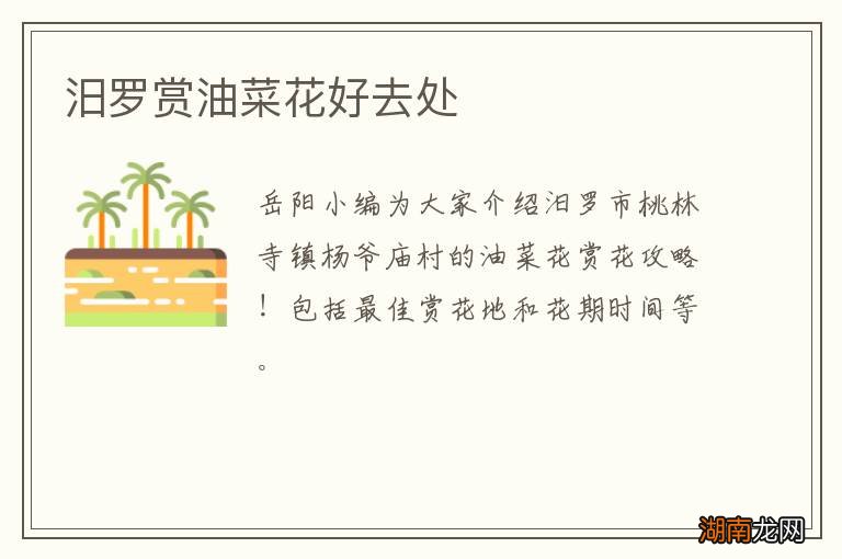 汨罗赏油菜花好去处