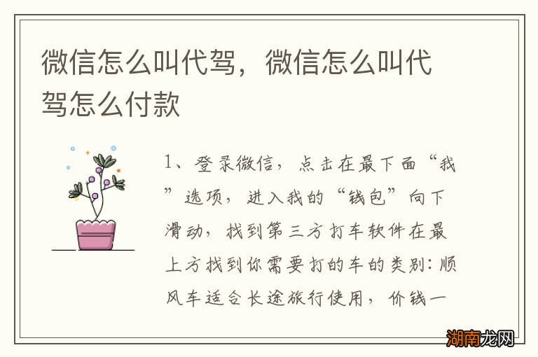 微信怎么叫代驾，微信怎么叫代驾怎么付款