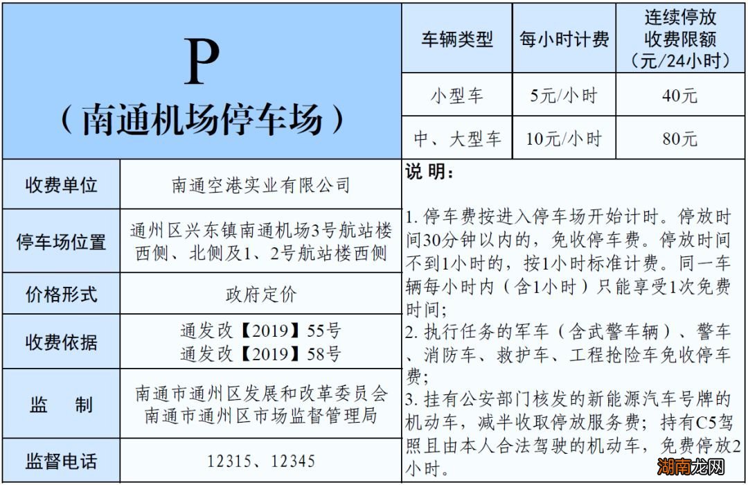 南通兴东国际机场停车场收费标准如何？