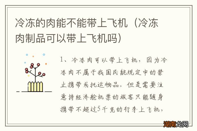 冷冻肉制品可以带上飞机吗 冷冻的肉能不能带上飞机