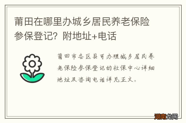 莆田在哪里办城乡居民养老保险参保登记?附地址+电话