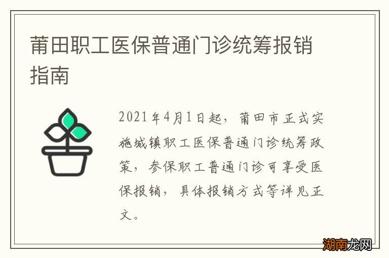 莆田职工医保普通门诊统筹报销指南