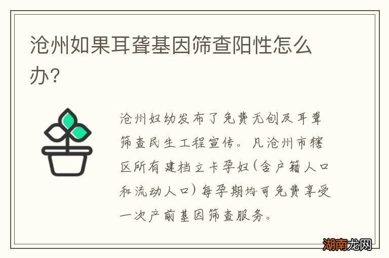 沧州如果耳聋基因筛查阳性怎么办?